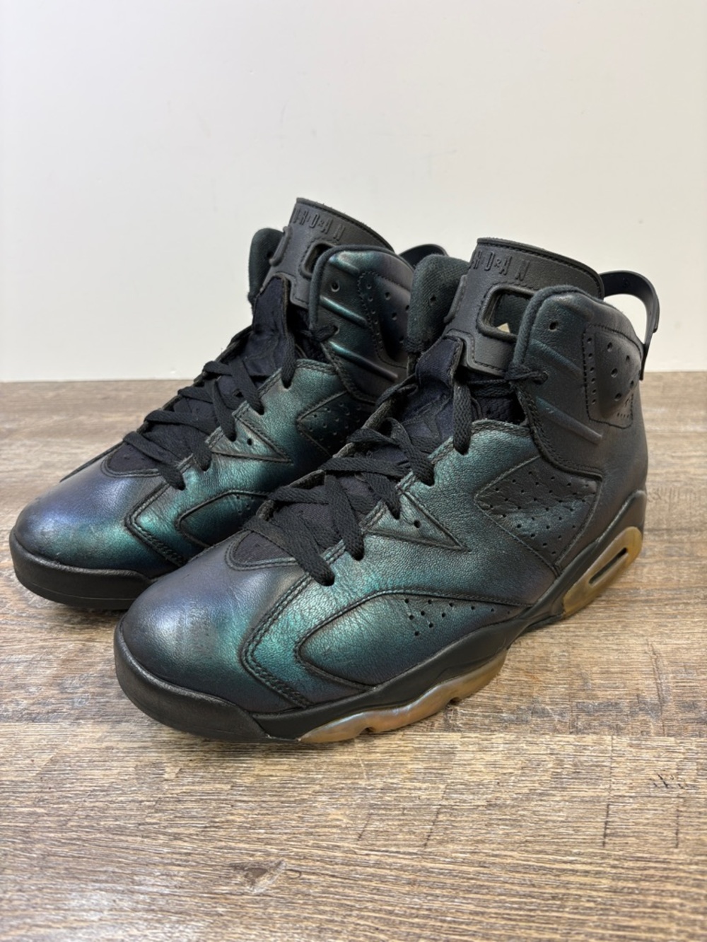 Nike Air Jordan 6 Retro Black Chameleon Sneakers | Size 10 | Iridescent Leather